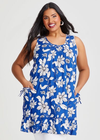 Plus Size Natural Floral Pocket Tunic