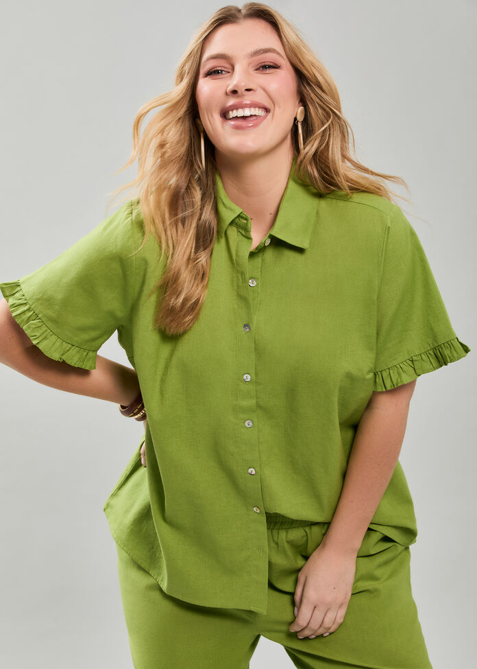 Cotton Linen Frill Shirt, , hi-res