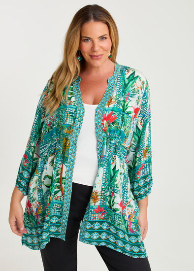 Plus Size Lattice Tie Detail Natural Shirt