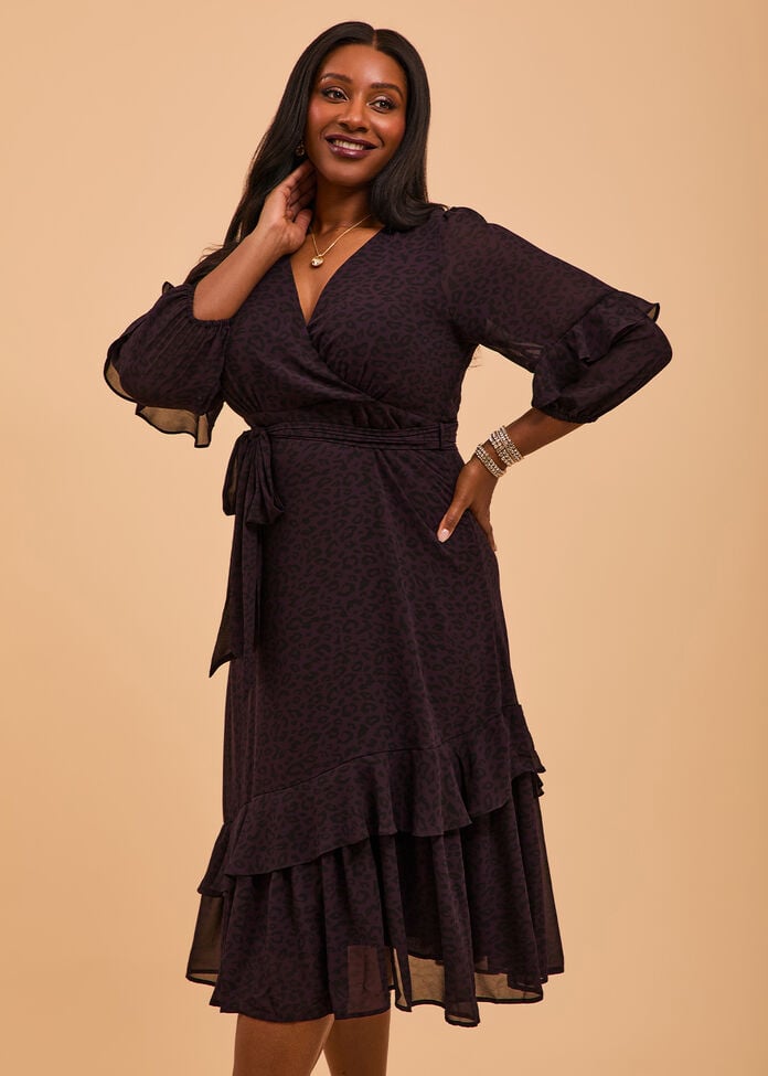 Shop Plus Size Leopard Chiffon Cocktail Dress, Print Taking Shape UK