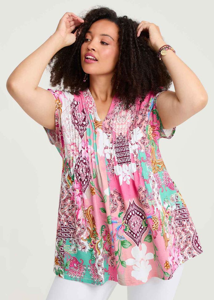 Flora Pintuck Cotton Slub Top, , hi-res