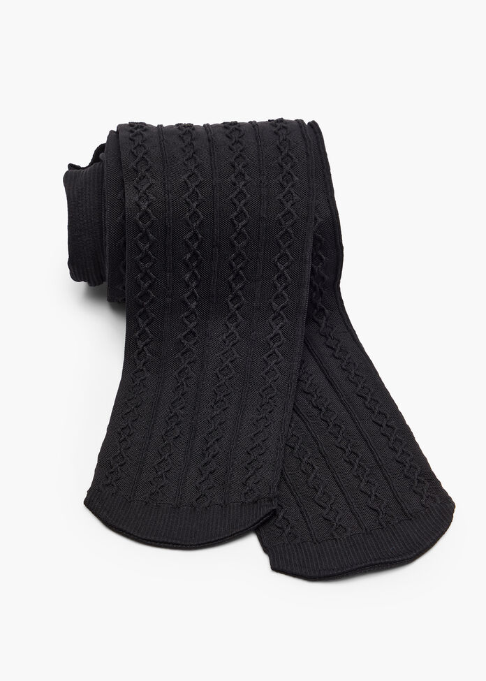 Opaque Cable Knit Tights, BLACK, hi-res