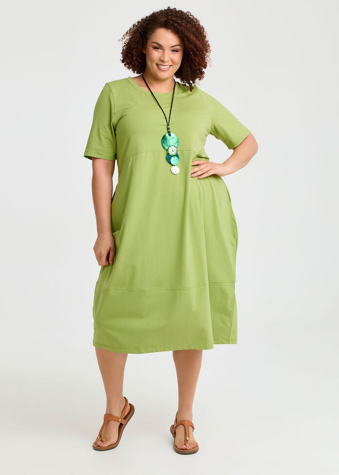 Cotton Talia Short Sleeve Dress, APPLE GREEN, hi-res