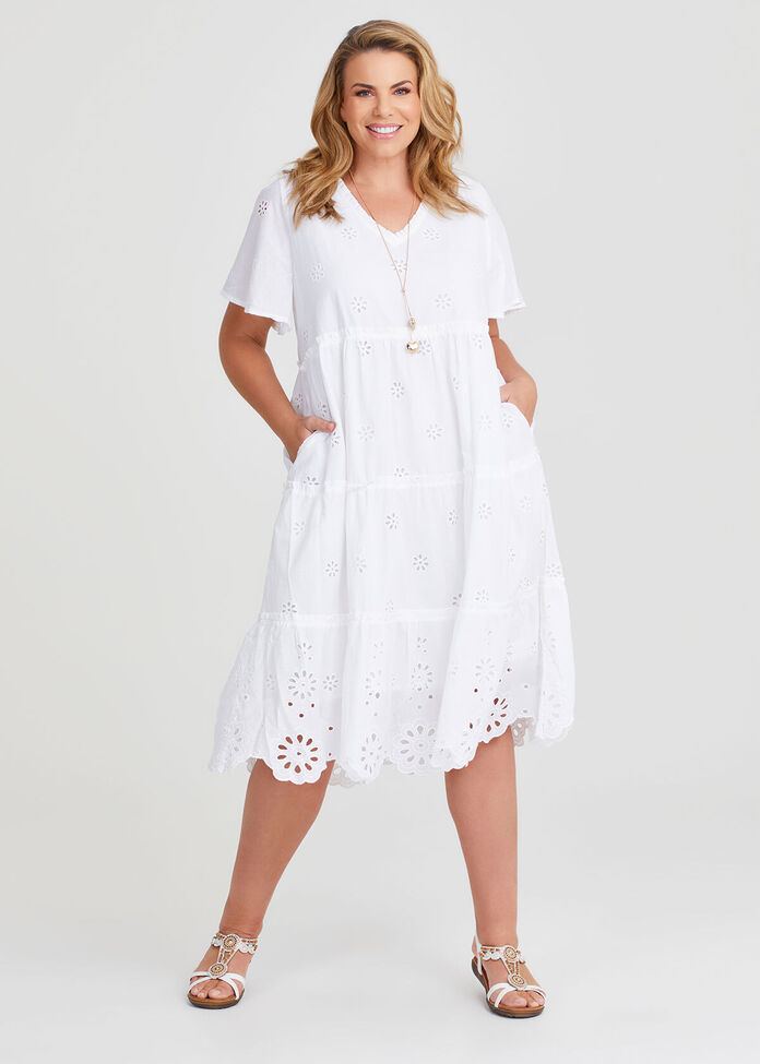 Cotton Broderie Tiered Dress, , hi-res