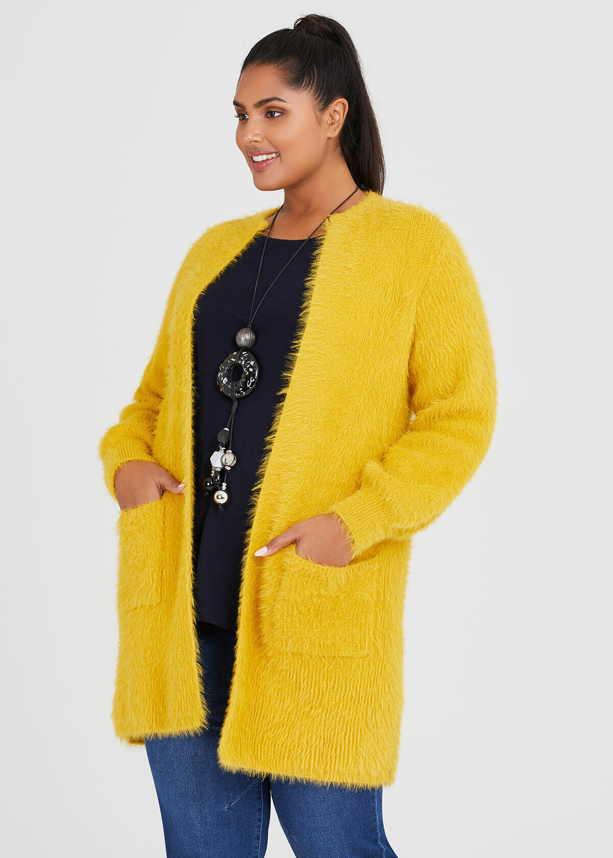 Shop Plus Size Sophia Fluffy Cardigan in Yellow Taking Shape AU