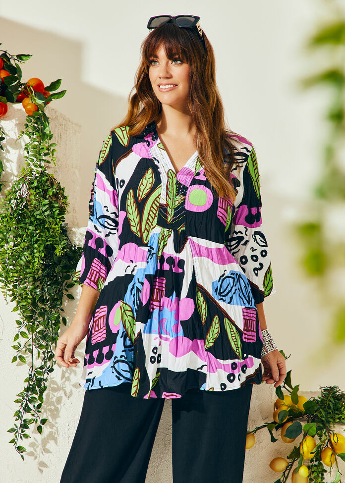 Ladder Sleeve V-neck Natural Tunic, , hi-res