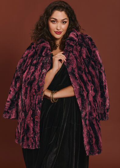 Plus Size Deja Vu Faux Fur Reversible Coat