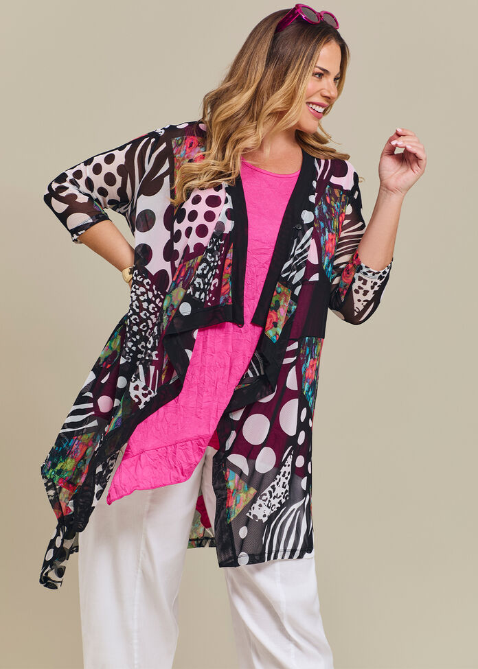 Long Drape Mesh Duster, , hi-res