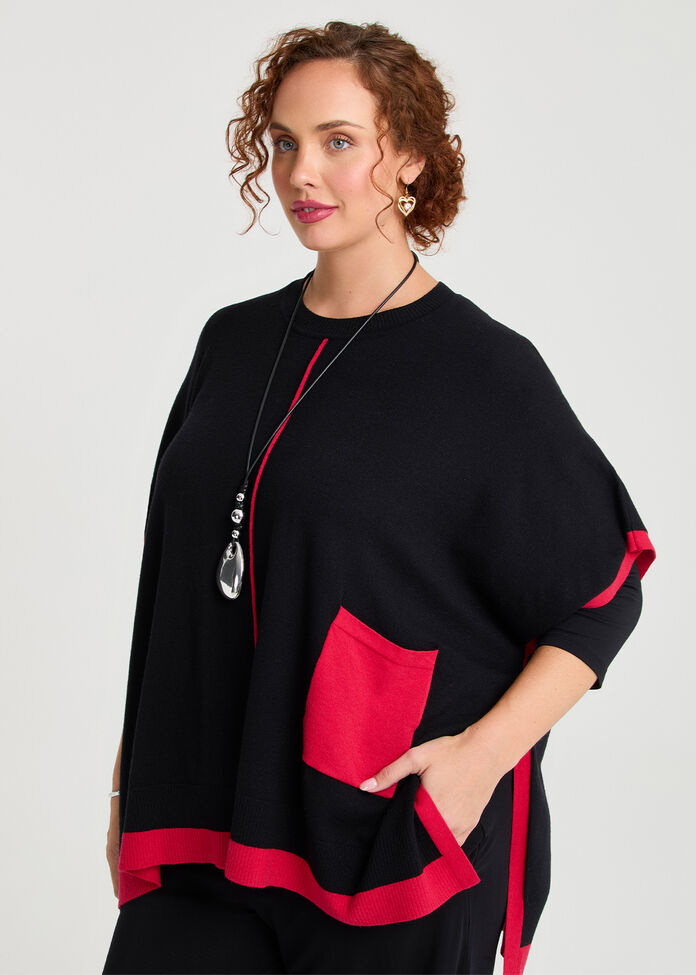 Red & Black Poncho, , hi-res