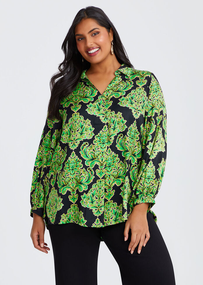Shop Plus Size Natural Nadia Collar Top, Multi | Taking Shape NZ