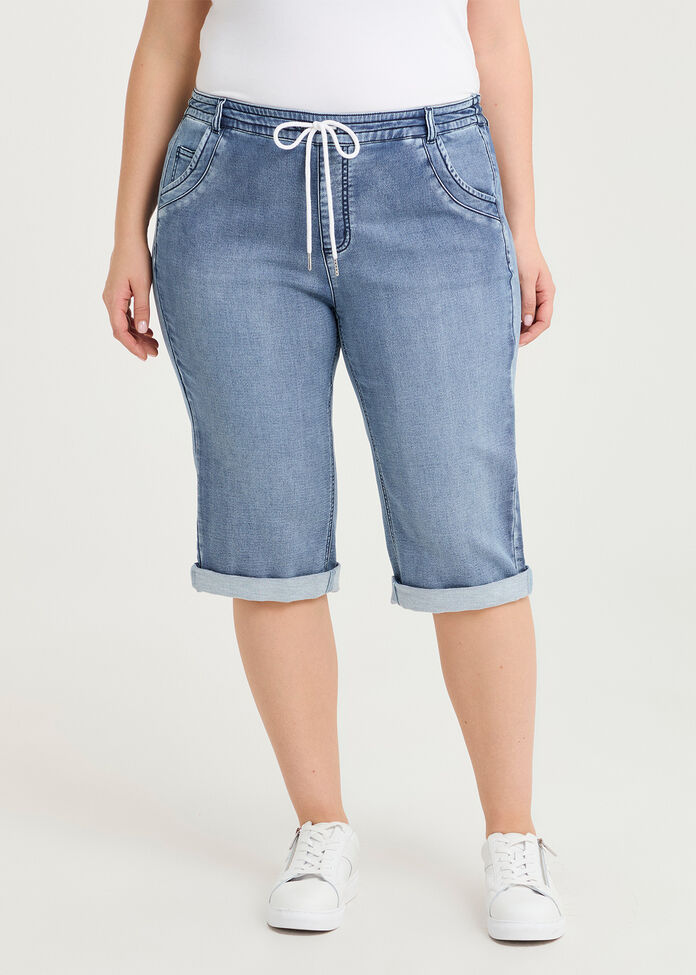 Relaxed Denim Jogger Short, , hi-res
