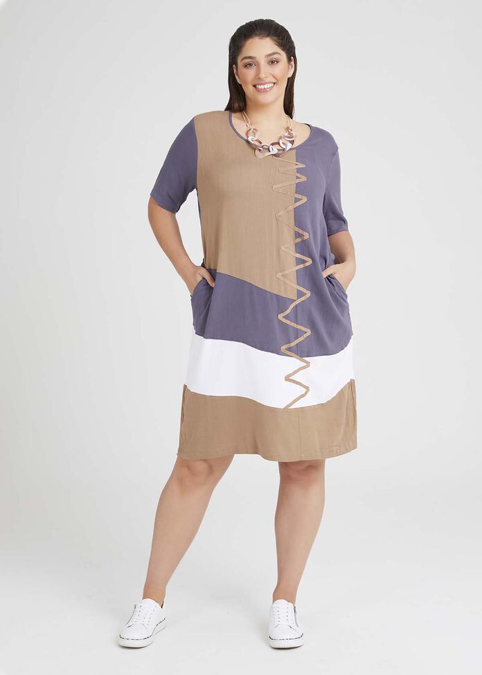 Natural Two Bays Spliced Dress, , hi-res