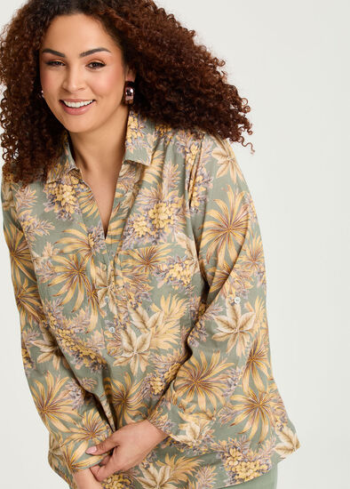 Plus Size Cotton Linen Collared Top