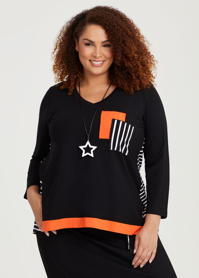 Plus Size Natural Orange Stripe Top