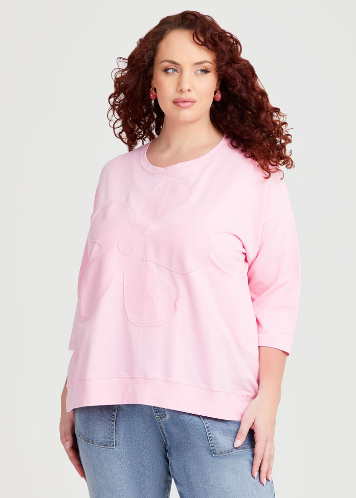Shop Plus Size Cotton Flower Applique Sweat in Red Taking Shape AU