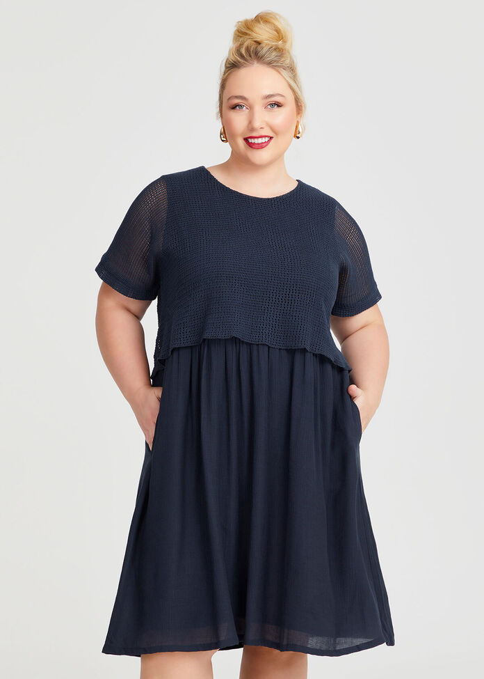 Natural Open Gauze Overlay Dress, , hi-res