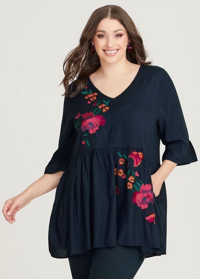 Plus Size Natural Embroidery Posy Tunic