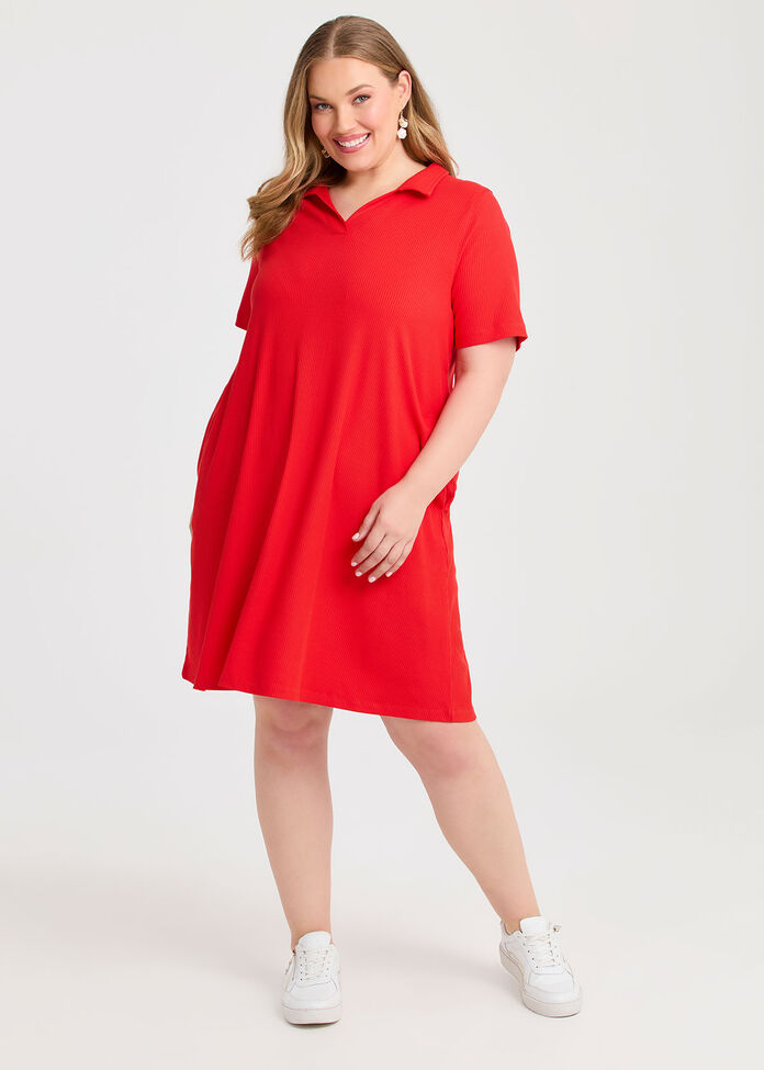Collared Rib Dress, , hi-res