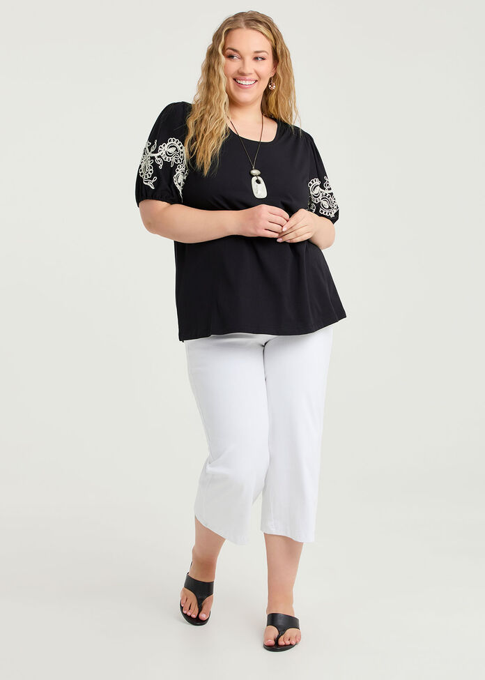 Cotton Embroidery Sleeve Top, , hi-res