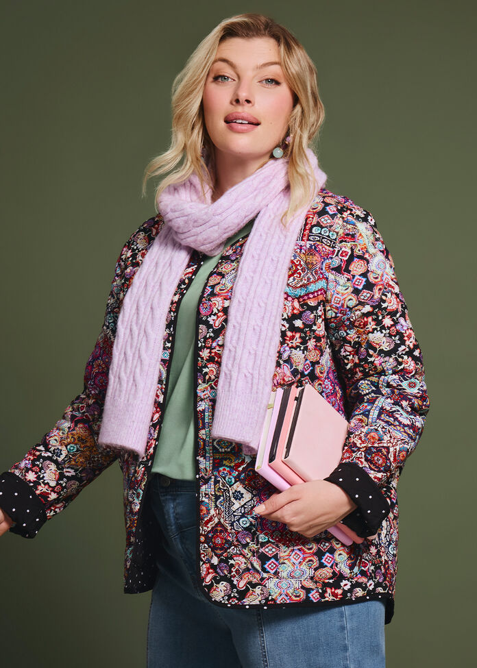 Mottled Cable Knit Scarf, , hi-res