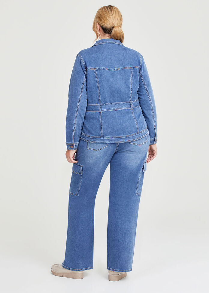 Shop Plus Size Cotton Denim Belted Jacket in Blue | Sizes 12-30 ...