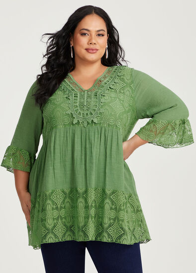 Plus Size Lace Trim V-neck Tunic