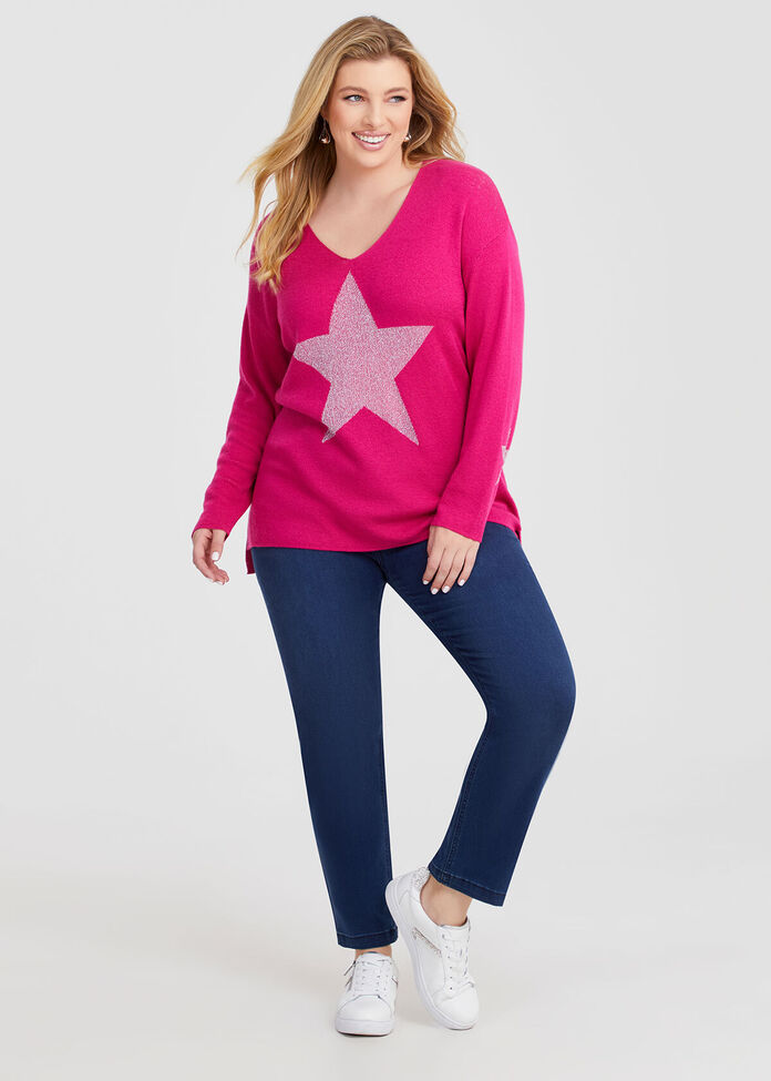 Lurex Star V-neck Jumper, , hi-res