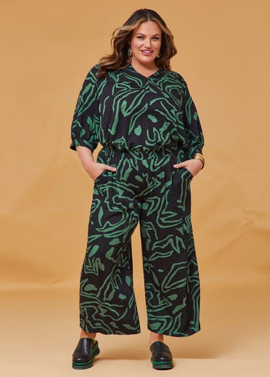 Plus Size Natural Abstract Print Pant