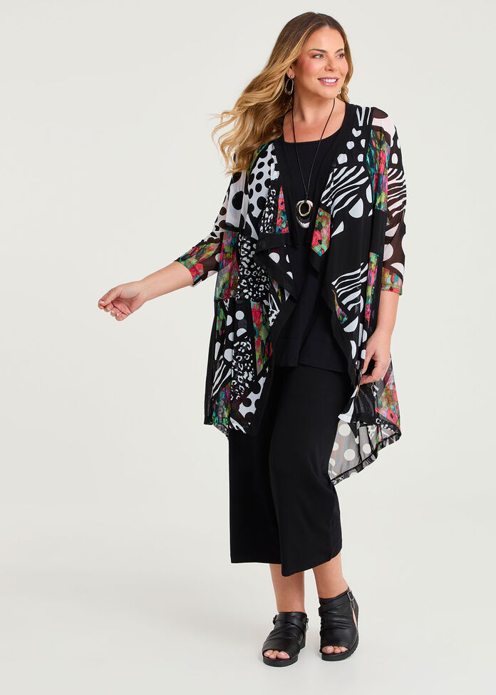 Long Drape Mesh Duster, , hi-res