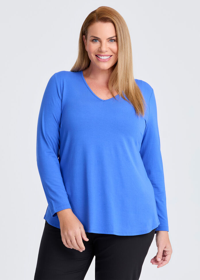Natural Everyday V-neck Long Sleeve Top, , hi-res