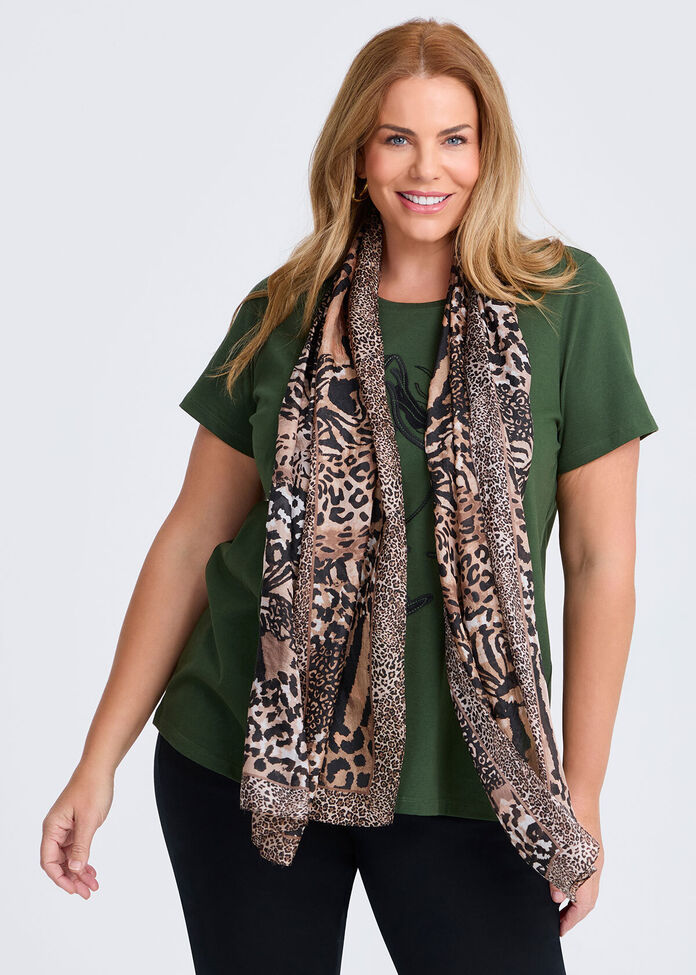 Animal Print Silk Scarf, , hi-res