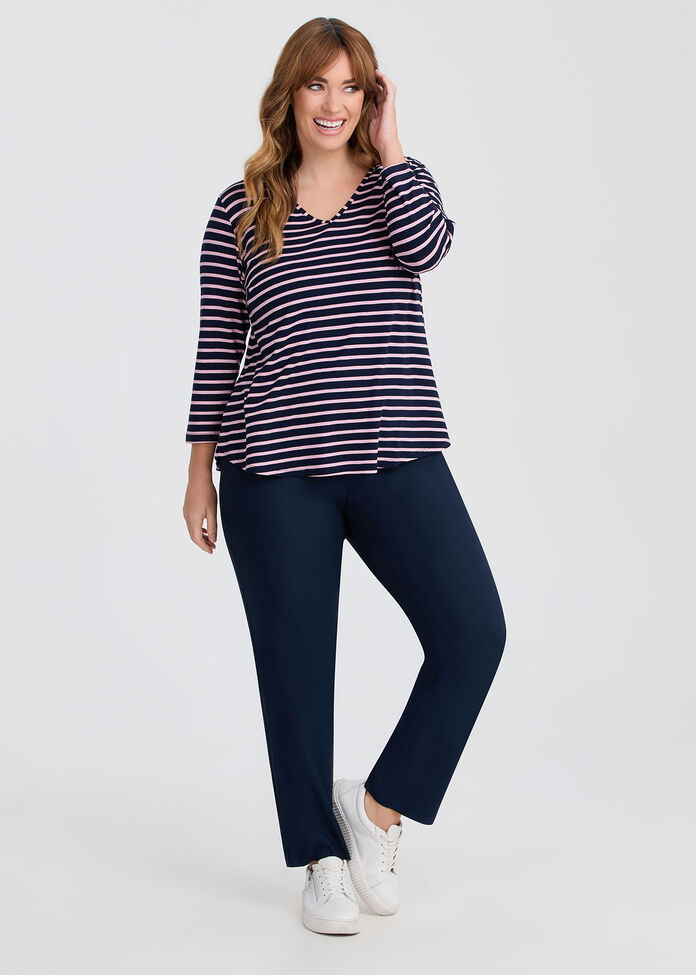 Natural Stripe 3/4 Sleeve T-shirt, , hi-res