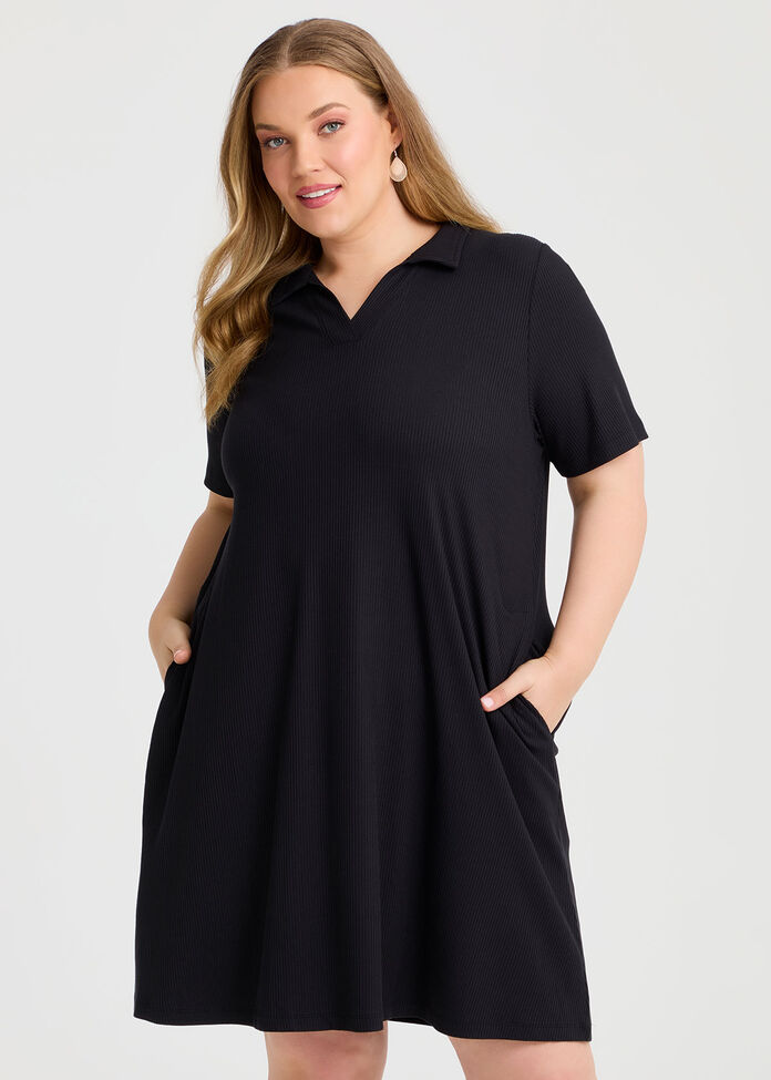 Collared Rib Dress, , hi-res