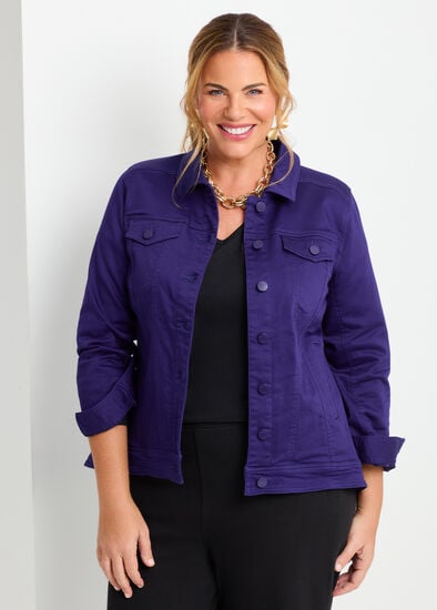 Plus Size Coloured Curved Hem Denim Jacket