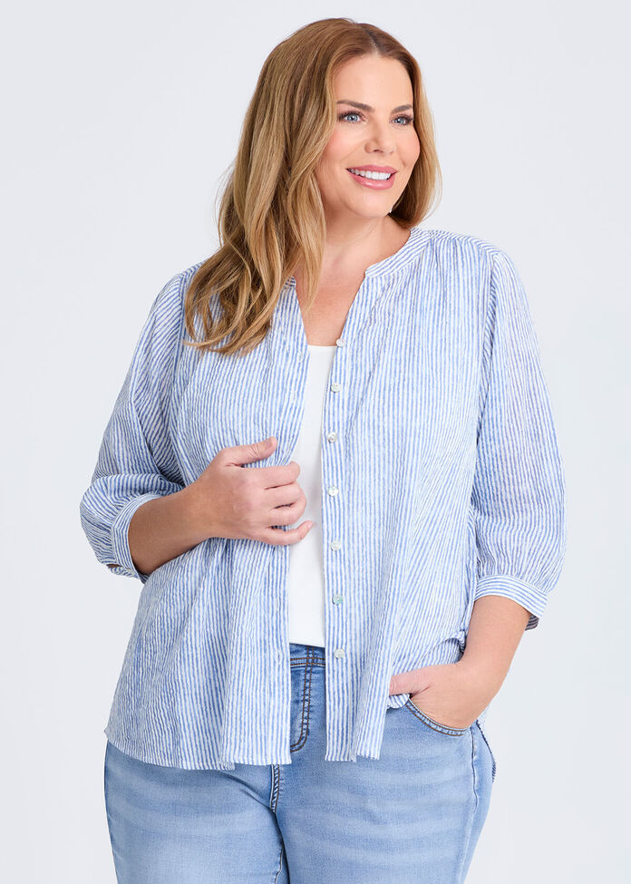 Shop Plus Size Cotton Stripe Button Top, Stripes | Taking Shape NZ