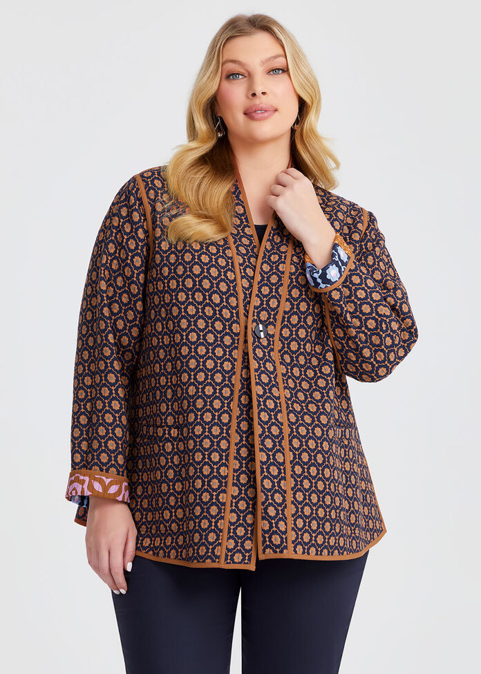 Plus Size Reversible Quilt Jacket Brown & Multi | Taking Shape AU