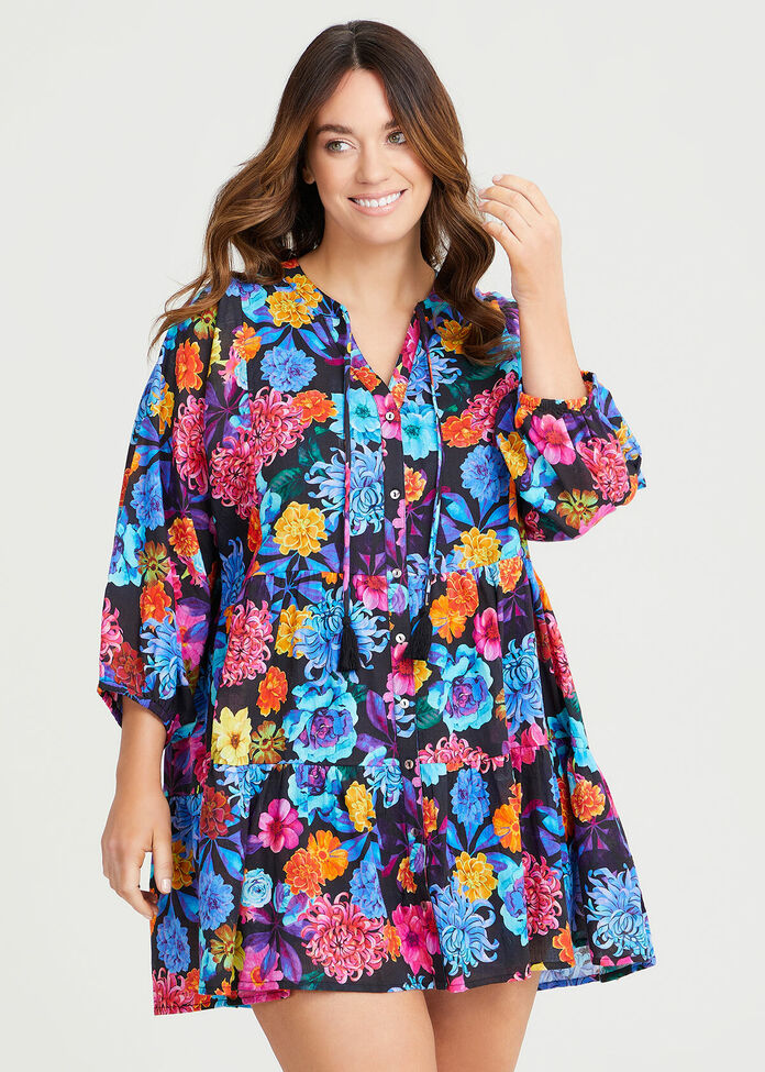 Shop Plus Size Cotton Blooms Tiered Cover Up in Multi | Taking Shape AU