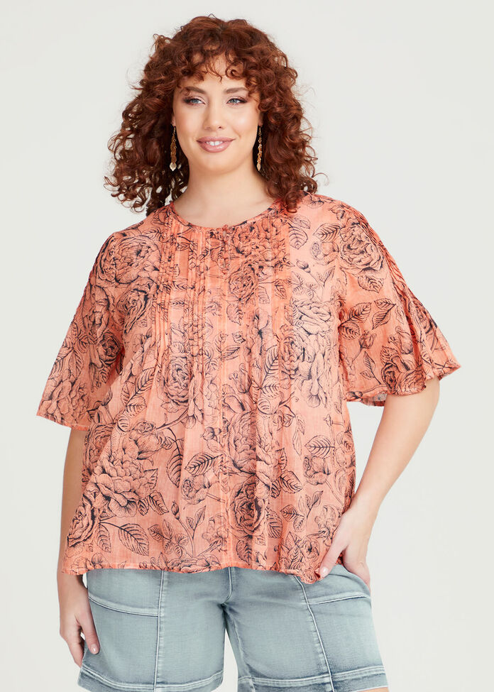 Yellow Pintuck Printed-Short Top main image 0