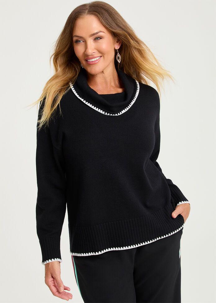 Stitch Detail Cowl Neck Jumper, , hi-res