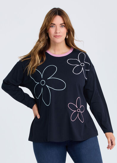Plus Size Cotton Embroidery Flower Top