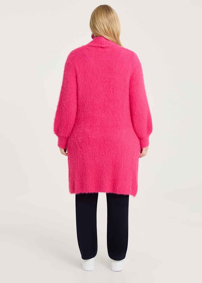 Fluffy Knit Cosy Cardigan, PINK FLAMBE, hi-res