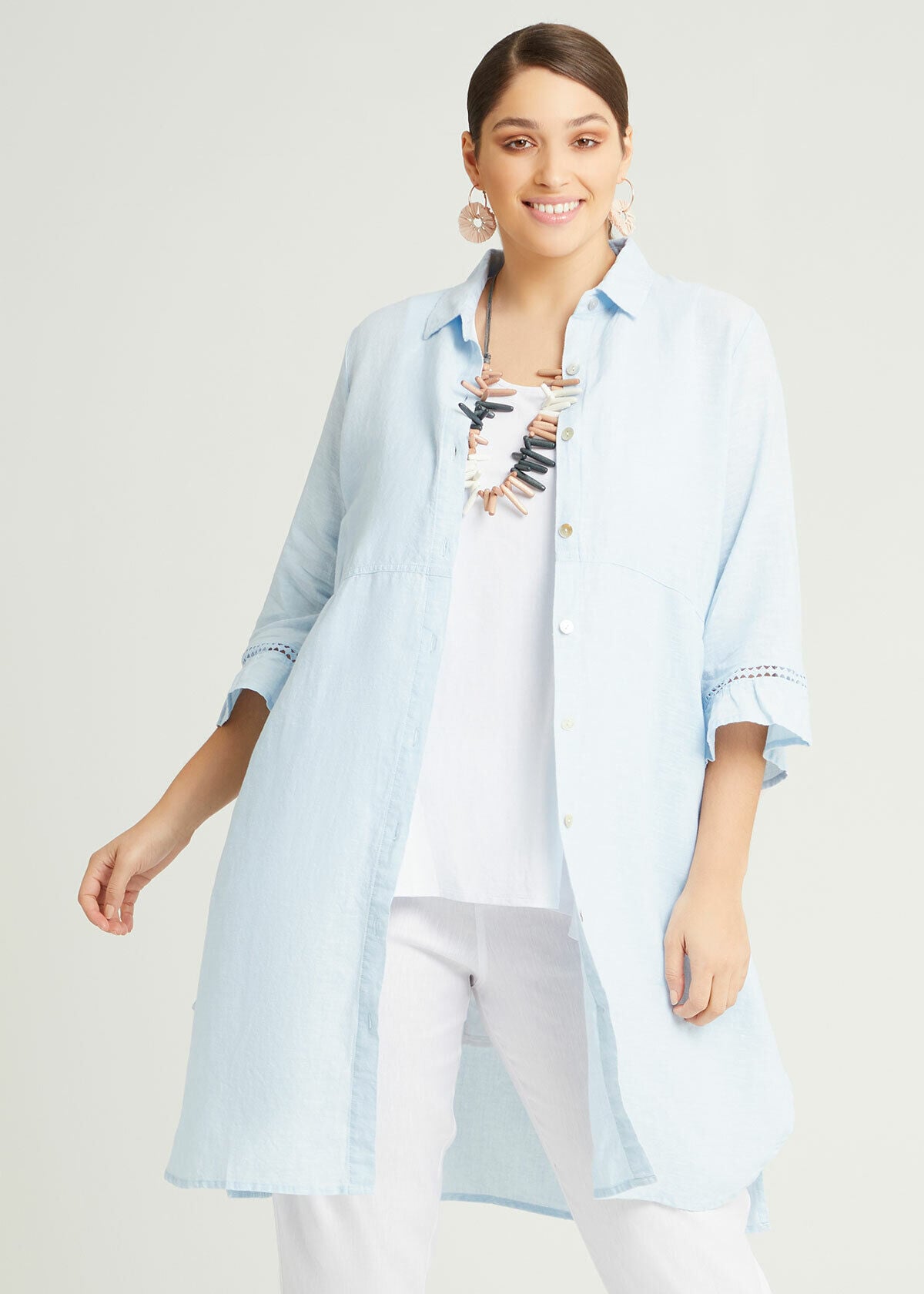 Shop Linen Ava Longline Shirt in Blue 