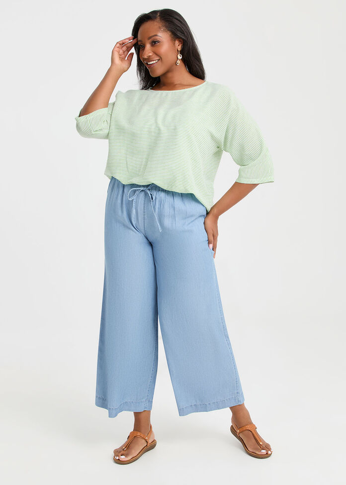 Natural Relaxed Fine Stripe Top, , hi-res