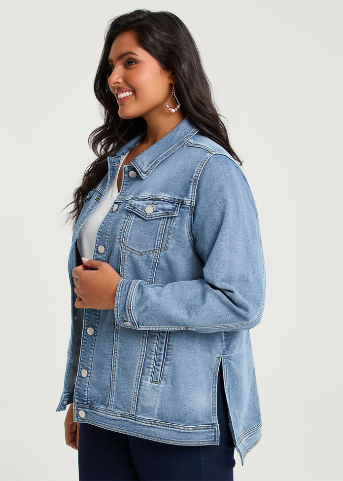 Denim Side Splits Jacket, EDEN BLUE DENIM, hi-res