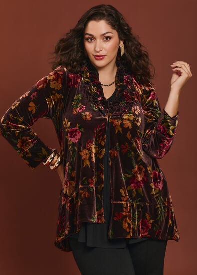 Plus Size Midnight Rose Velour Cardigan