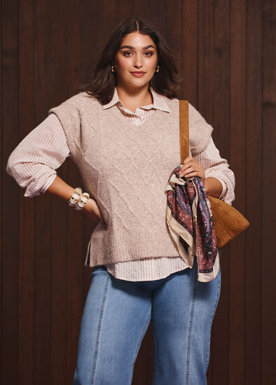 Plus Size Cable Knit V-neck Vest