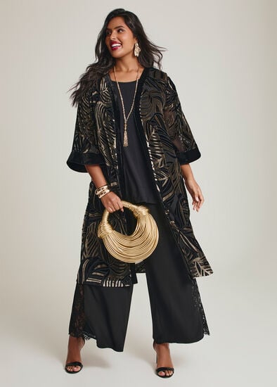Plus Size Lace Insert Wide Leg Evening Pant