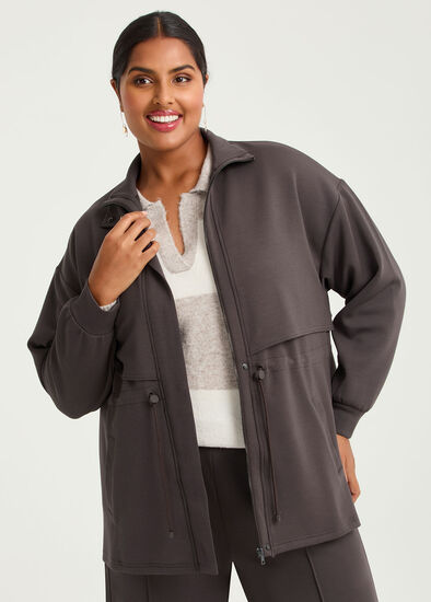Plus Size Luxe Touch Drawstring Zip Jacket