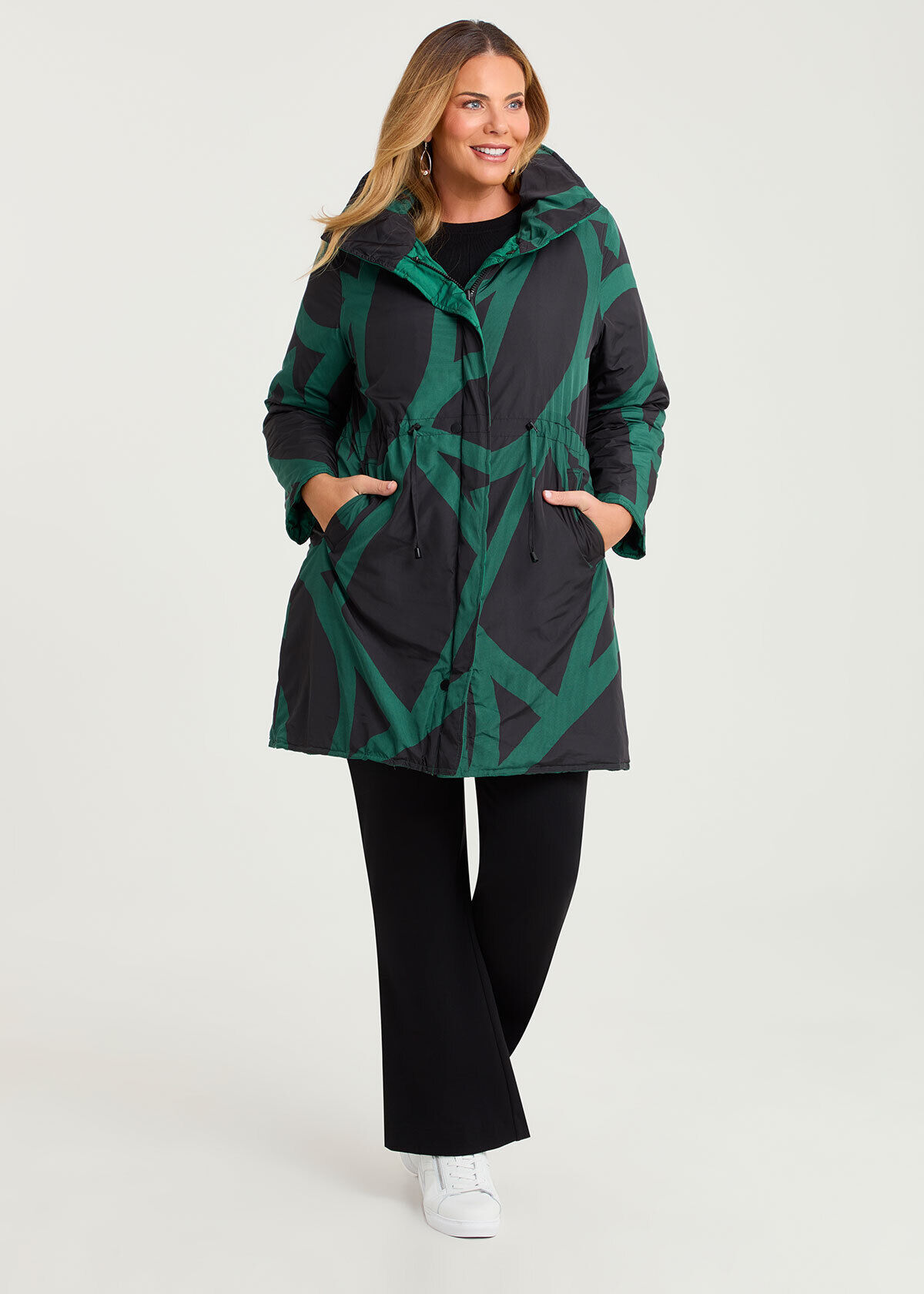 こ*か様 【GRANCY】Pierced Tuck Tailored Jacke Shop Plus Size Pinch Tuck Taffeta Reversible Coat, Green | Taking
