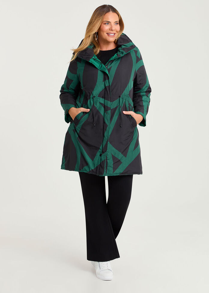 Pinch Tuck Taffeta Reversible Coat, , hi-res